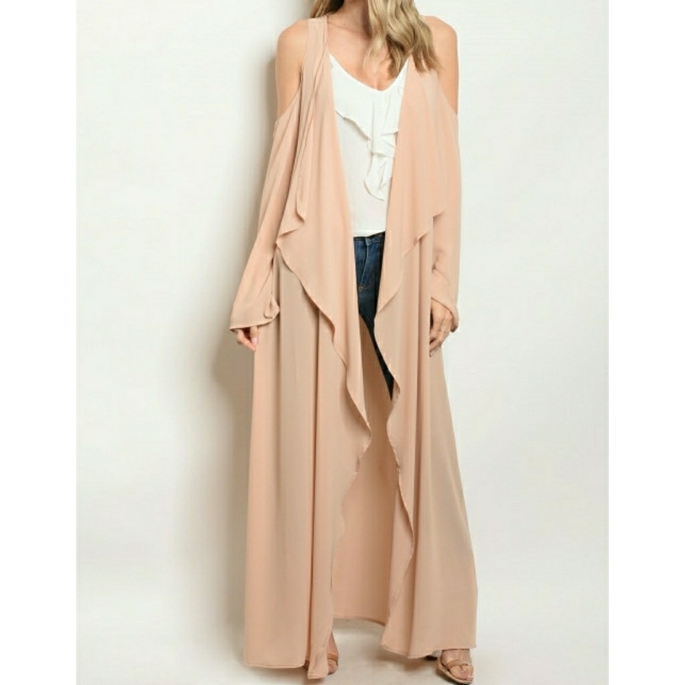 JUST IN !!! TAUPE LONG FLOWY KIMONO DUSTER - Picture 4 of 6